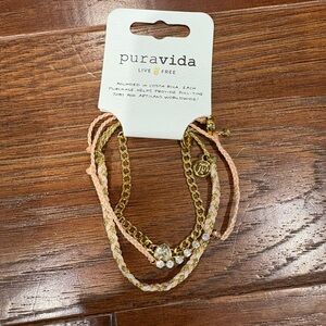 Pura Vida Gold and Pink Bracelet Set